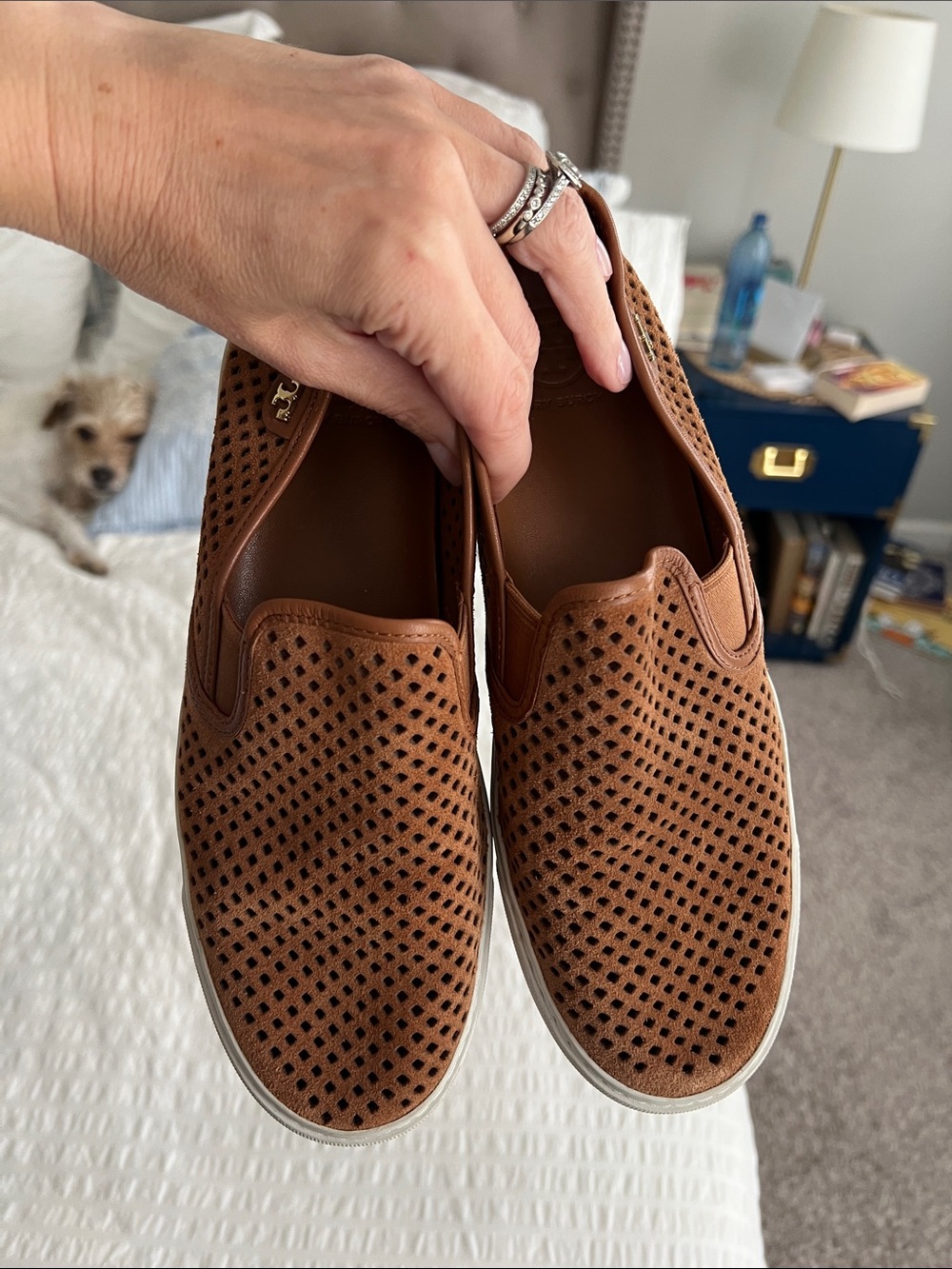Tory Burch Brown perforated slip on sneaker sz 8!